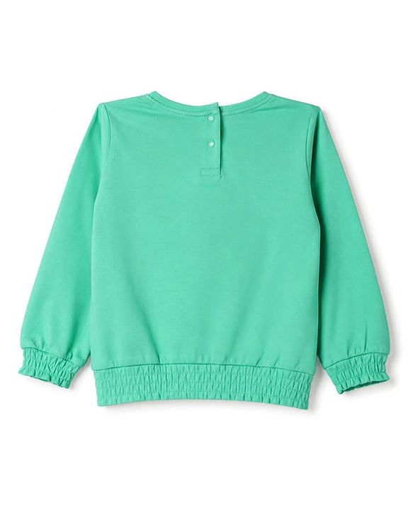 Babyhug 100% Cotton Knit Full Sleeves Sequins Embellished Top with Butterfly Print - Sea Green