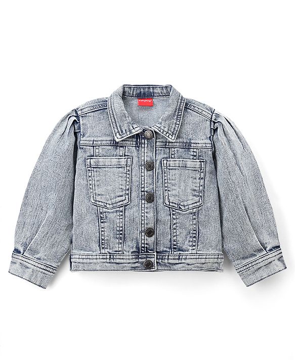 Babyhug Washed Denim Jacket with Full Sleeves - Grey