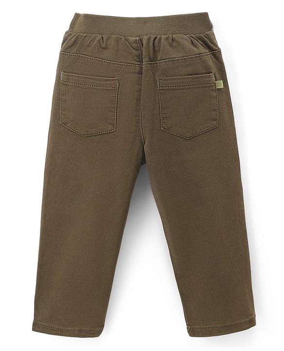 Babyhug Denim Full Length Solid Jeans With Stretch - Olive