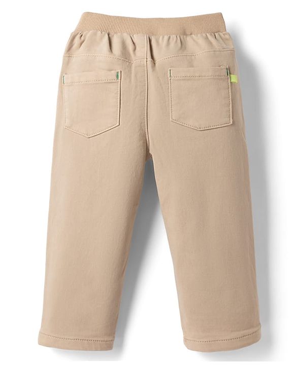 Babyhug Denim Full Length Solid Jeans With Stretch - Olive