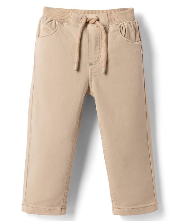 Babyhug Denim Full Length Solid Jeans With Stretch - Olive