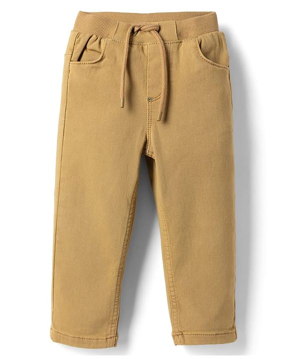 Babyhug Denim Full Length Solid Jeans With Stretch - Olive