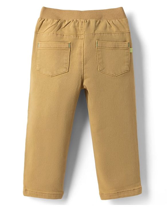 Babyhug Denim Full Length Solid Jeans With Stretch - Olive