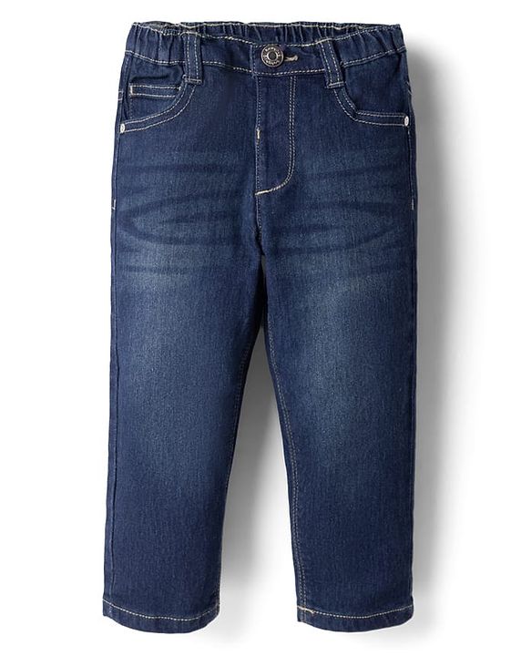 Babyhug Denim Full Length Washed Jeans With Stretch in Navy Blue