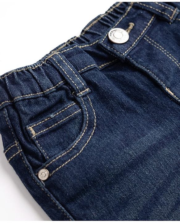 Babyhug Denim Full Length Washed Jeans With Stretch in Navy Blue