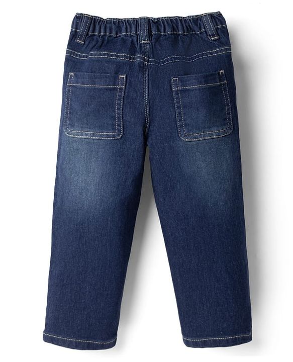 Babyhug Denim Full Length Washed Jeans With Stretch in Navy Blue