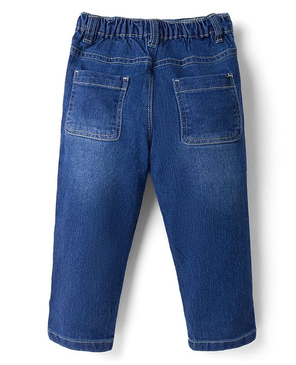 Babyhug Denim Full Length Washed Jeans With Stretch in Navy Blue
