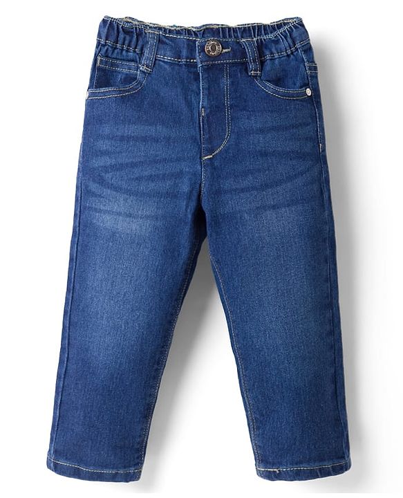 Babyhug Denim Full Length Washed Jeans With Stretch in Navy Blue