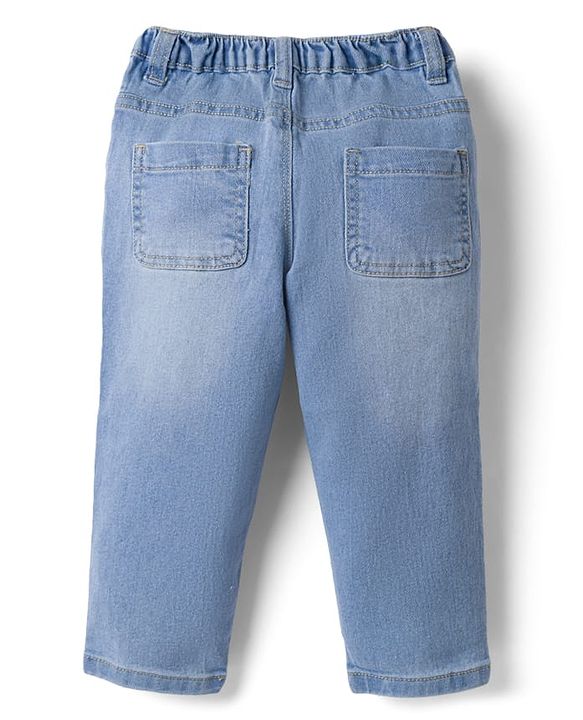 Babyhug Denim Full Length Washed Jeans With Stretch in Navy Blue