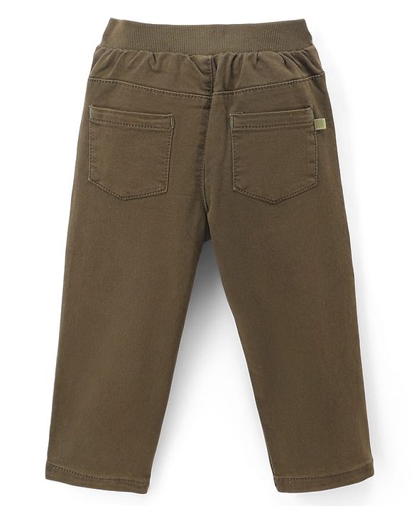 Babyhug Denim Full Length Solid Jeans With Stretch - Olive