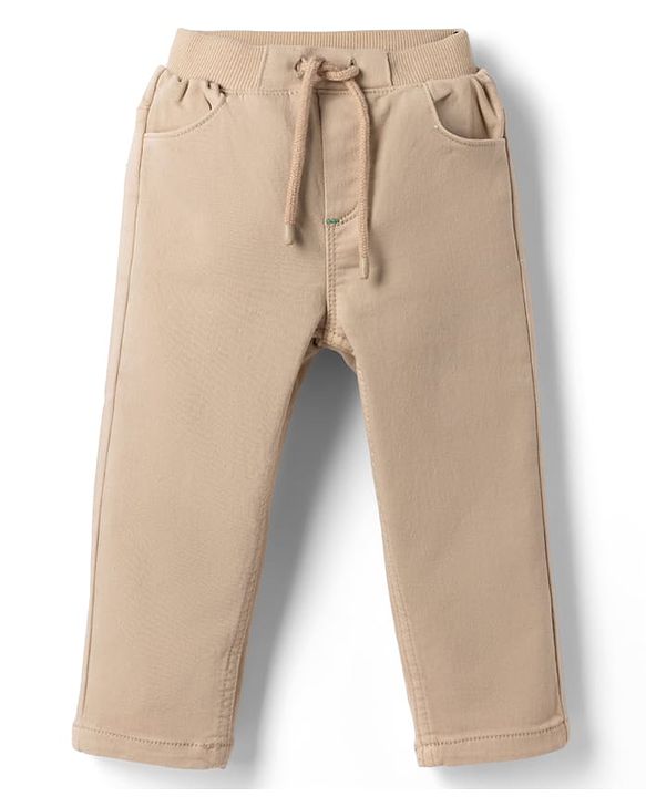 Babyhug Denim Full Length Solid Jeans With Stretch - Olive