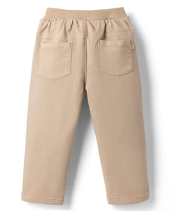 Babyhug Denim Full Length Solid Jeans With Stretch - Olive