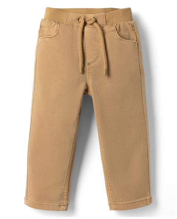 Babyhug Denim Full Length Solid Jeans With Stretch - Olive