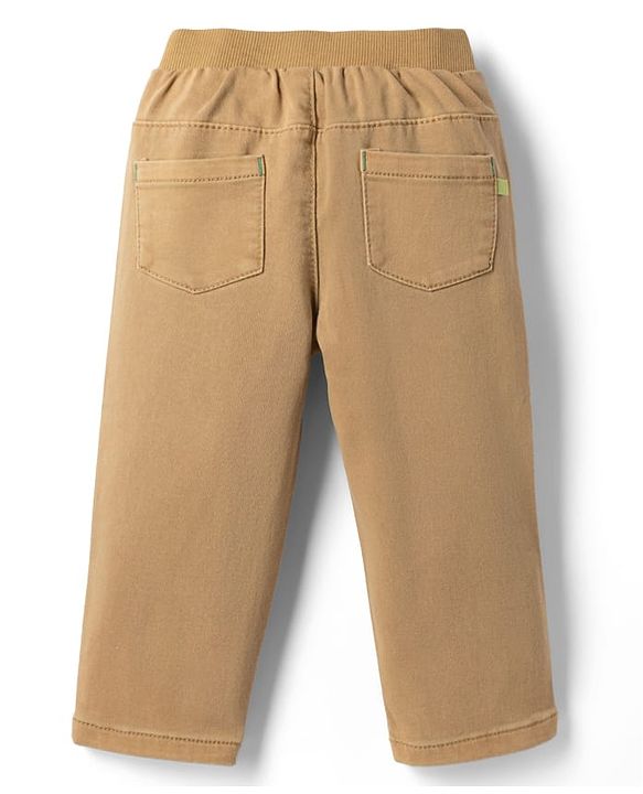 Babyhug Denim Full Length Solid Jeans With Stretch - Olive