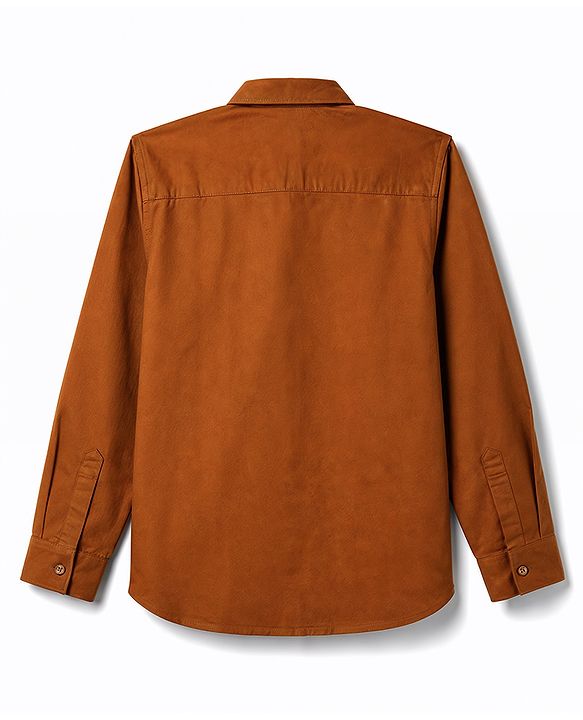 Pine Kids Cotton Woven Full Sleeves Solid Colour Shirt-Rust Orange