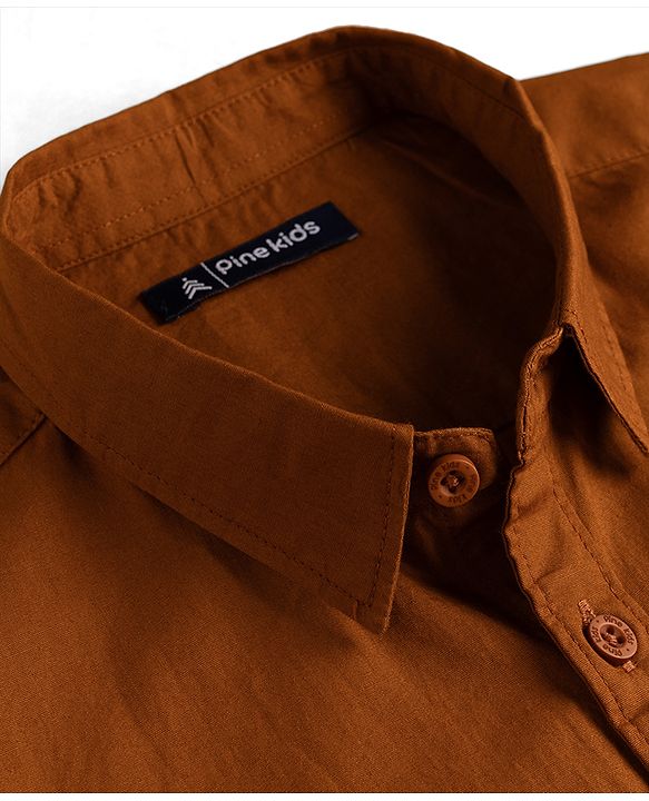 Pine Kids Cotton Woven Full Sleeves Solid Colour Shirt-Rust Orange