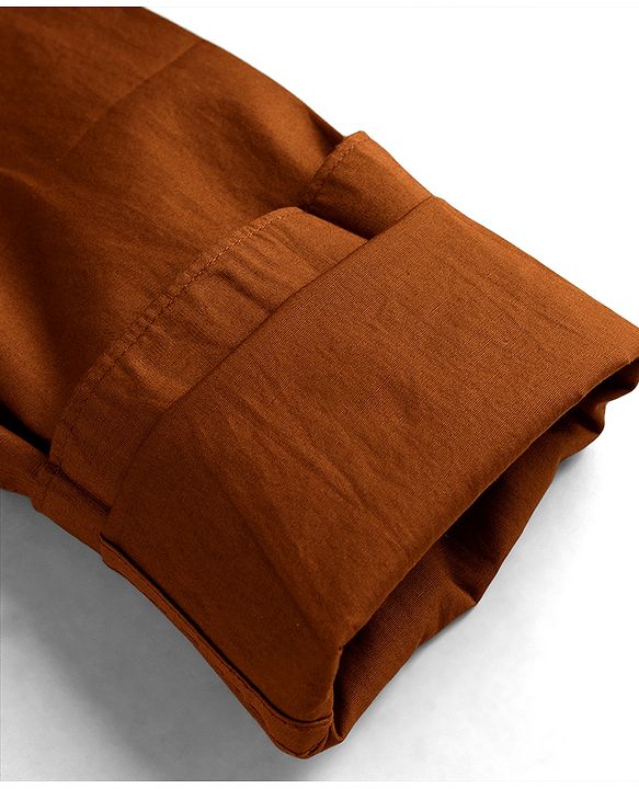 Pine Kids Cotton Woven Full Sleeves Solid Colour Shirt-Rust Orange