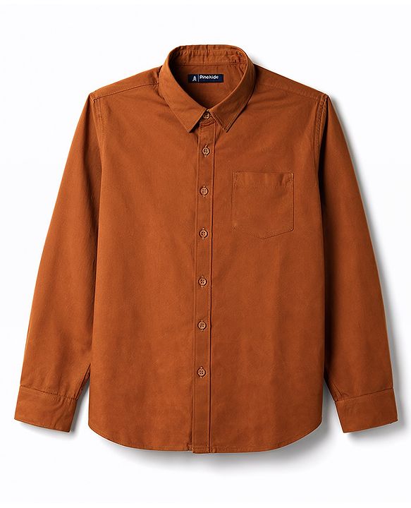 Pine Kids Cotton Woven Full Sleeves Solid Colour Shirt-Rust Orange