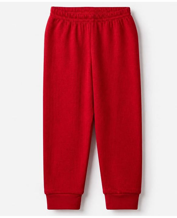 Babyhug Cotton Mix Knit Full Length Thermal Joggers Set Pack of 2 - Red & Navy Blue