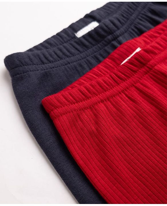 Babyhug Cotton Mix Knit Full Length Thermal Joggers Set Pack of 2 - Red & Navy Blue