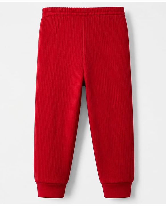 Babyhug Cotton Mix Knit Full Length Thermal Joggers Set Pack of 2 - Red & Navy Blue