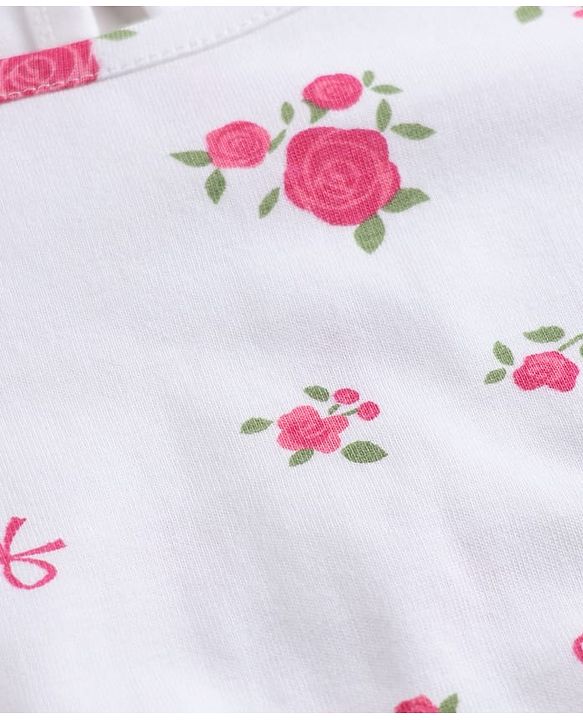 Pine Kids Cotton Knit Half Sleeves Frock with Floral Print - White