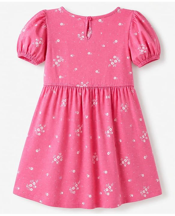Pine Kids Cotton Knit Dress with Half Sleeves and Floral Print - Pink