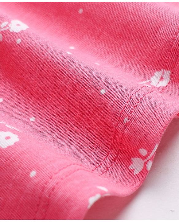 Pine Kids Cotton Knit Dress with Half Sleeves and Floral Print - Pink