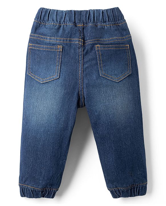 Babyhug Full Length Washed Denim Joggers With Stretch - Navy Blue