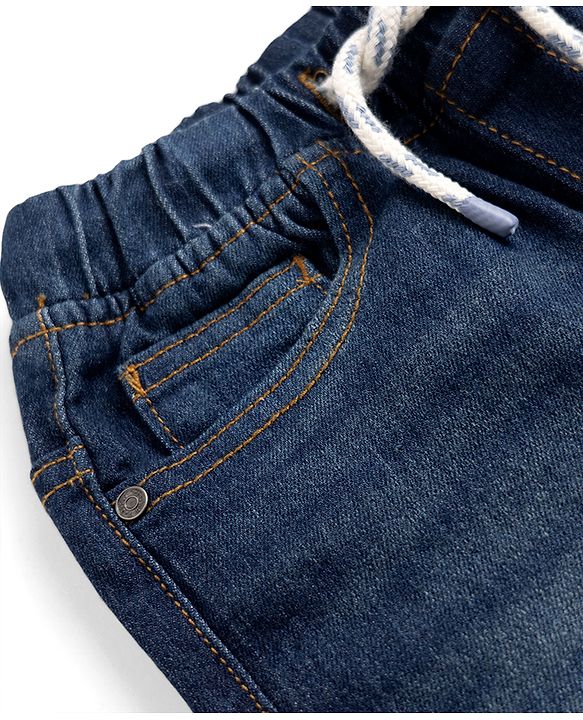 Babyhug Full Length Washed Denim Joggers With Stretch - Navy Blue