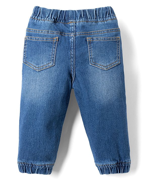 Babyhug Full Length Washed Denim Joggers With Stretch - Navy Blue