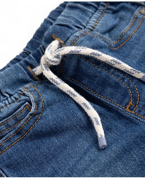 Babyhug Full Length Washed Denim Joggers With Stretch - Navy Blue