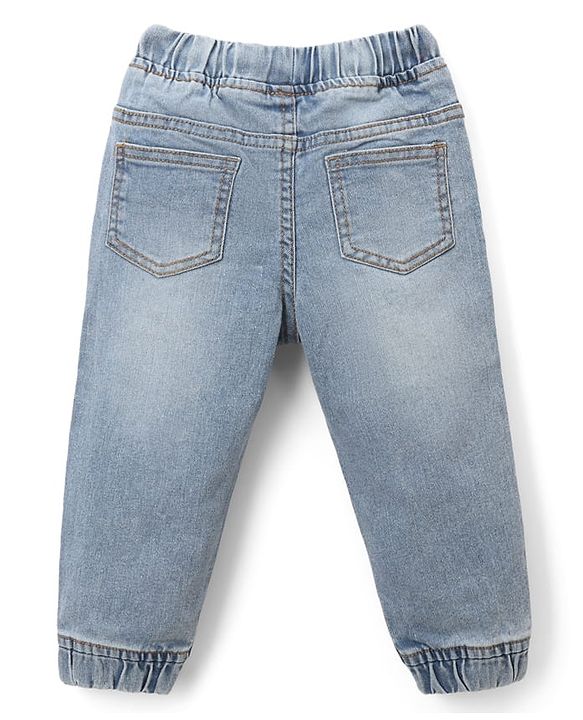 Babyhug Full Length Washed Denim Joggers With Stretch - Navy Blue