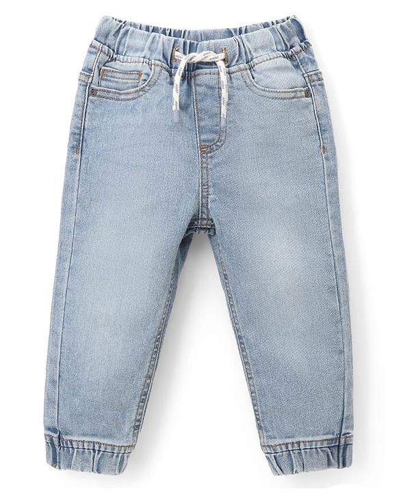 Babyhug Full Length Washed Denim Joggers With Stretch - Navy Blue