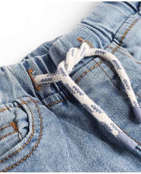 Babyhug Full Length Washed Denim Joggers With Stretch - Navy Blue
