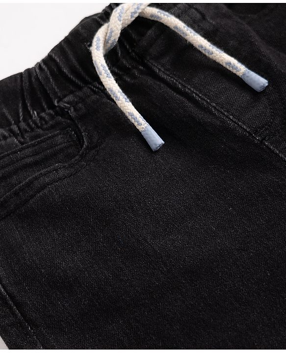 Babyhug Full Length Washed Denim Joggers With Stretch - Navy Blue