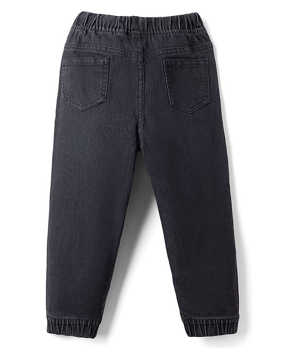 Babyhug Full Length Washed Denim Joggers With Stretch - Navy Blue