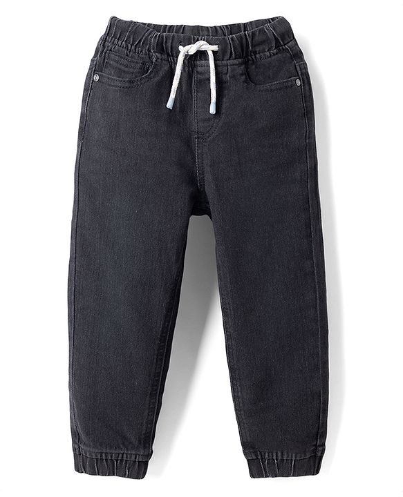 Babyhug Full Length Washed Denim Joggers With Stretch - Navy Blue