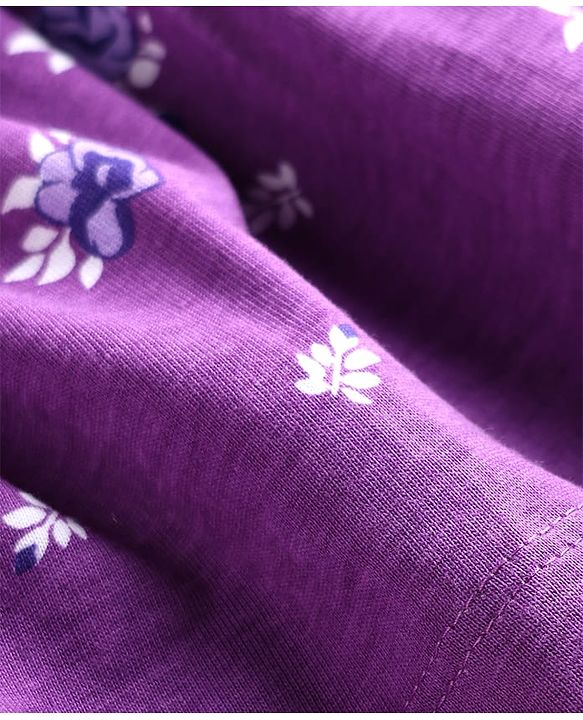 Pine Kids 100% Cotton Knit Half Flutter Sleeves Floral Printed Tiered Frock - Purple