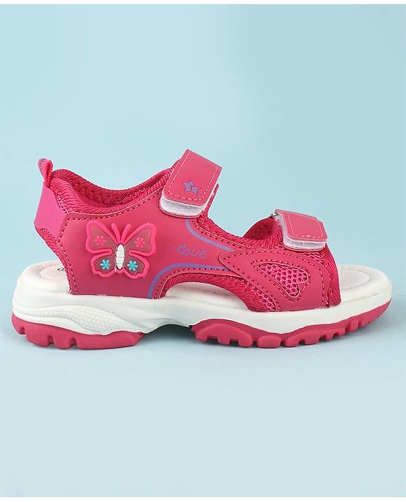Cute Walk by Babyhug Velcro Closure Sandals With Butterfly Applique  - Fuchsia