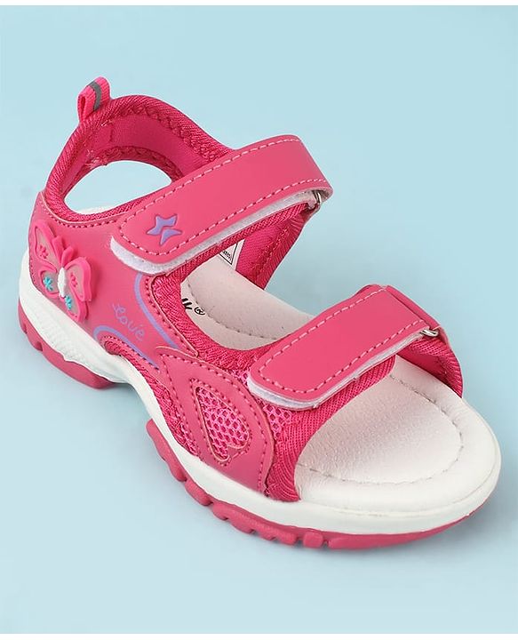 Cute Walk by Babyhug Velcro Closure Sandals With Butterfly Applique  - Fuchsia