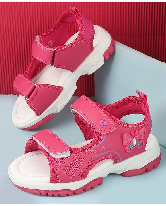 Cute Walk by Babyhug Velcro Closure Sandals With Butterfly Applique  - Fuchsia
