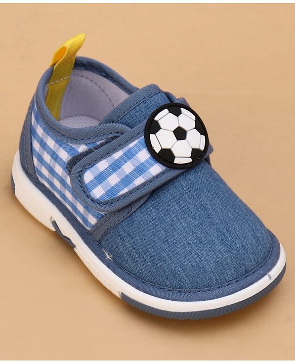 Cute Walk by Babyhug Velcro Closure Checked Musical Causal Shoes With Football Applique - Blue