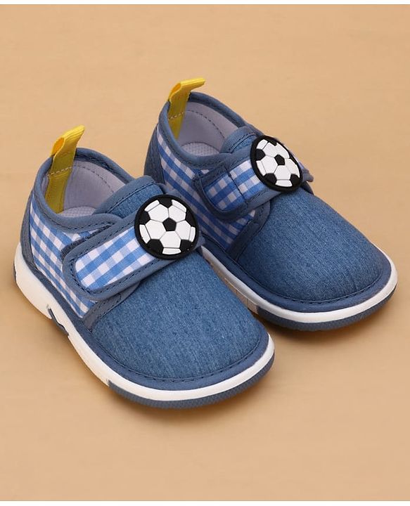 Cute Walk by Babyhug Velcro Closure Checked Musical Causal Shoes With Football Applique - Blue