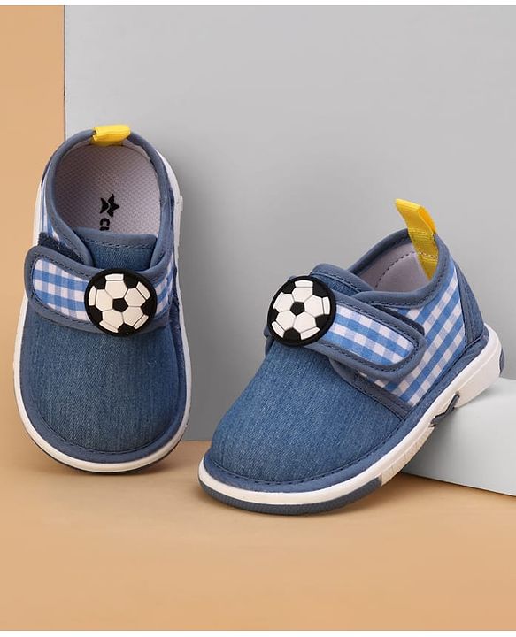 Cute Walk by Babyhug Velcro Closure Checked Musical Causal Shoes With Football Applique - Blue