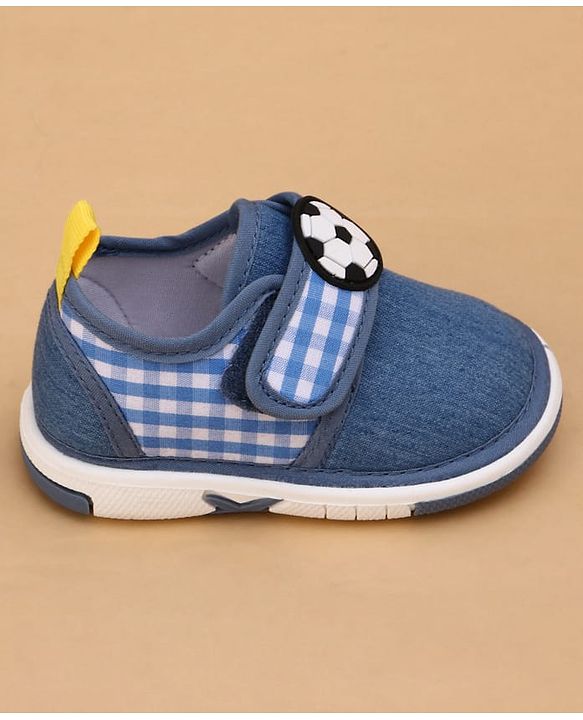 Cute Walk by Babyhug Velcro Closure Checked Musical Causal Shoes With Football Applique - Blue