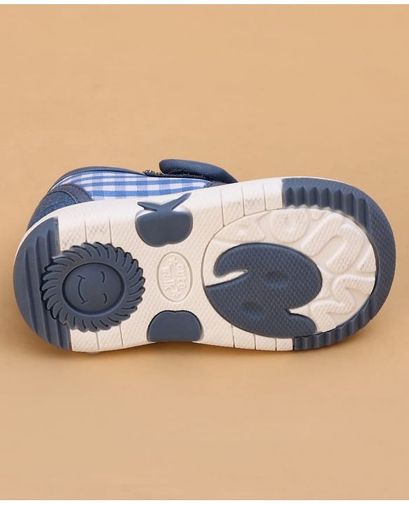 Cute Walk by Babyhug Velcro Closure Checked Musical Causal Shoes With Football Applique - Blue