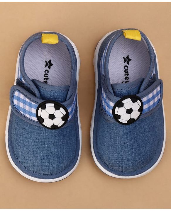Cute Walk by Babyhug Velcro Closure Checked Musical Causal Shoes With Football Applique - Blue
