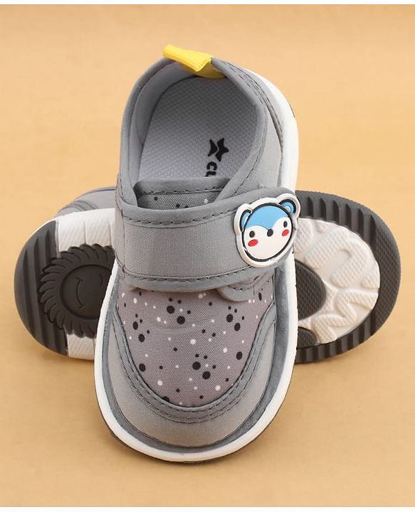 Cute Walk by Babyhug Velcro Closure Musical Shoes With Animal Applique - Grey