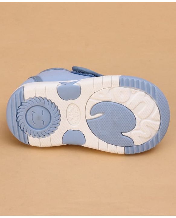 Cute Walk by Babyhug Velcro Closure Checked Musical Shoes With Animal Applique - Blue